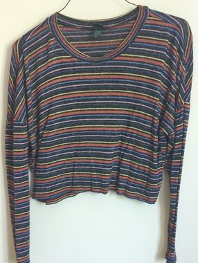 wild fable Striped Long-Sleeve Crop Sweater